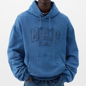 Gap x Dap Harlem Denim Logo Hoodie Light Indigo Blue sz XL